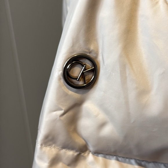 C CALVIN KLEIN Women’s Large Hooded Shiny Blush Puffer Coat Faux Fur Trim - Picture 6 of 10